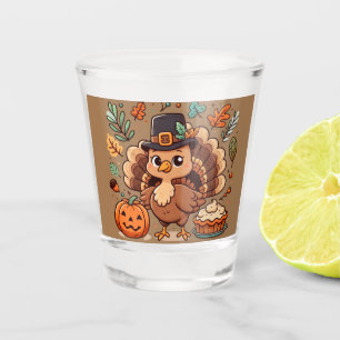 Verre A Shot Cute caricature Thanksgiving dinde et citrouille