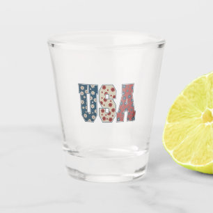 Verre A Shot Daisy Flower USA Drapeau 4 juillet Patriotique