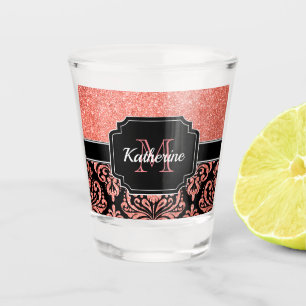 Verre A Shot Damassé rose de parties scintillantes d'or