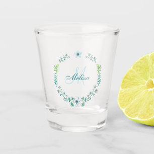 Verre A Shot Délicate couronne florale bleue personnalisée