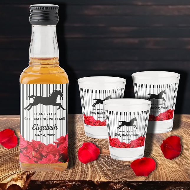 Verre A Shot Derby de mariage Fête de la Mariée aux Roses Rouge (Shot glasses and liquor bottle labels sold separately in our collection.)