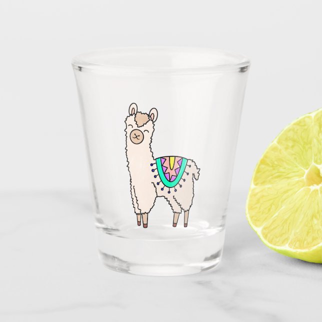Verre A Shot dessin animé de llama alpaga souriant (Devant)