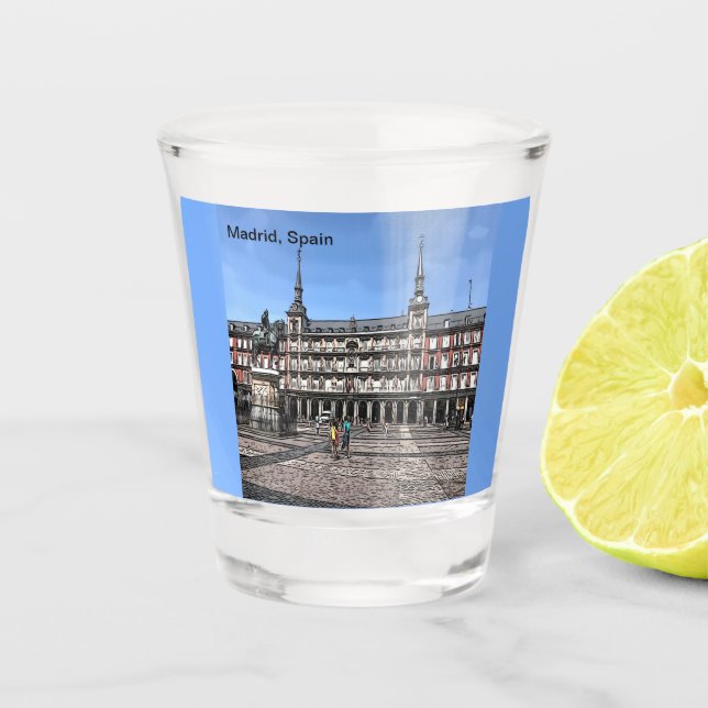 Verre A Shot Dessin d'une place à Madrid, Espagne (Devant)