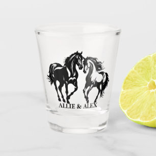 Verre A Shot Deux chevaux en amour noir blanc cheval couple amo