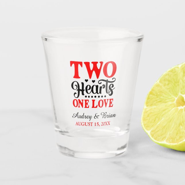 Verre A Shot Deux Coeurs Un Amour Mariage Keepsaké (Devant)