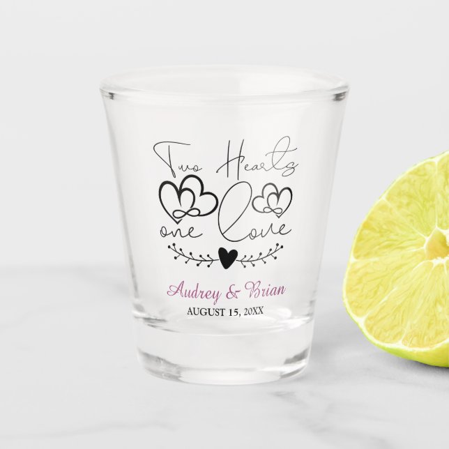 Verre A Shot Deux Coeurs Un Amour Mariage Keepsaké (Devant)