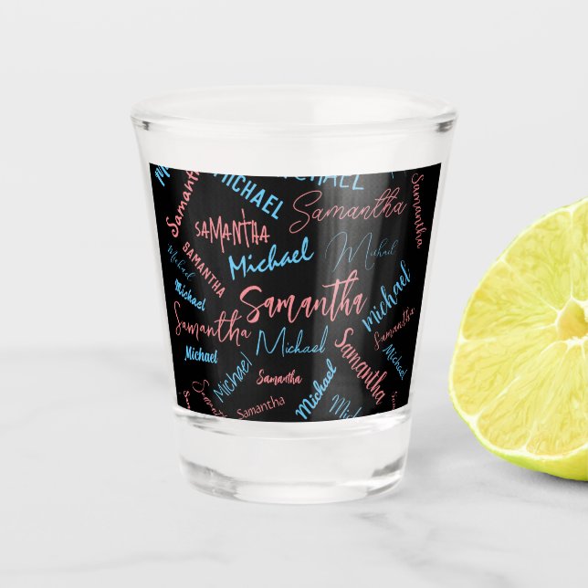 Verre A Shot Deux noms couples motif monogramme bleu rose clair (Devant)
