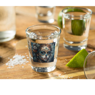 Verre A Shot Dia de los Muertos visage turquoise peint
