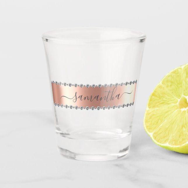 Verre A Shot Diamond Bling Calligraphie Nom Rose Gold (Devant)