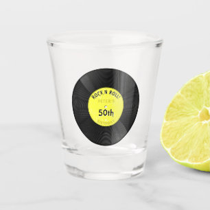 Verre A Shot Disque Vinyle Rétro Rock N Roll Jaune Anniversaire
