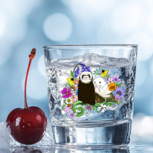 Verre A Shot Douce Paire de Furets Floraux Bleus Fantaisistes