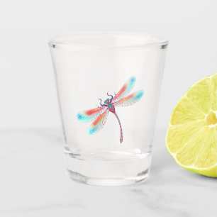 Verre A Shot Dragonfly rouge sur l'arrière - plan aquarelle