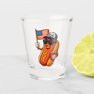 Verre A Shot Drapeau 4 juillet Hotdog Funny Patriotique USA