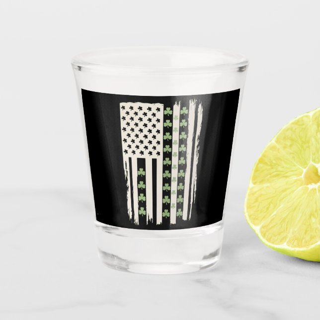 Verre A Shot Drapeau américain avec Shamrocks pour St patrick (Devant)