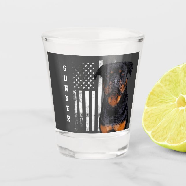 Verre A Shot Drapeau américain cool robuste Rottweiler Chien (Devant)