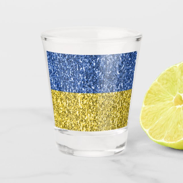 Verre A Shot Drapeau bleu jaune Ukraine parties scintillant fau (Devant)