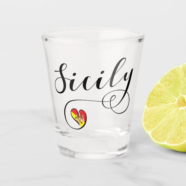 Verre A Shot Drapeau de coeur de la Sicile, sicilien, (Devant)