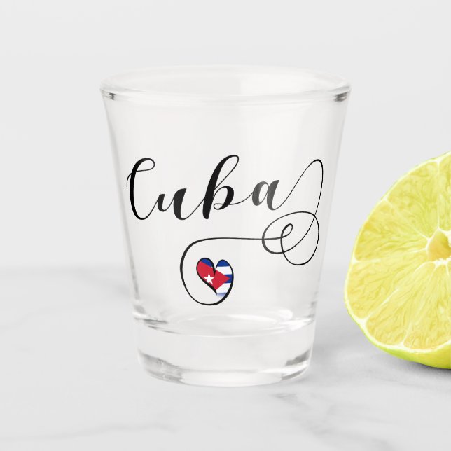 Verre A Shot Drapeau de coeur du Cuba, drapeau cubain (Devant)