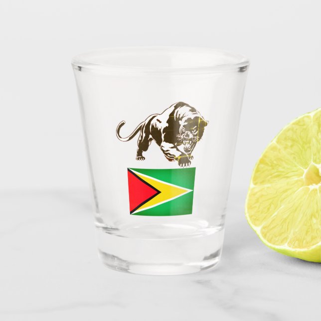 Verre A Shot Drapeau du Guyana avec Jaguar (Devant)