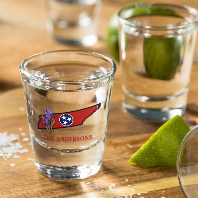 Verre A Shot Drapeau du Tennessee avec fleur d'état Iris texte  (Créateur téléchargé)