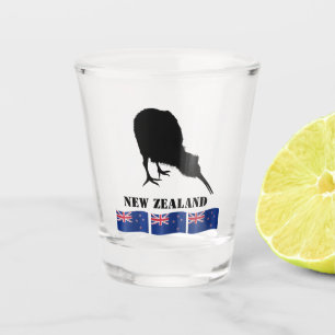 Verre A Shot Drapeau néo-zélandais et kiwi Bird Sillhouette /