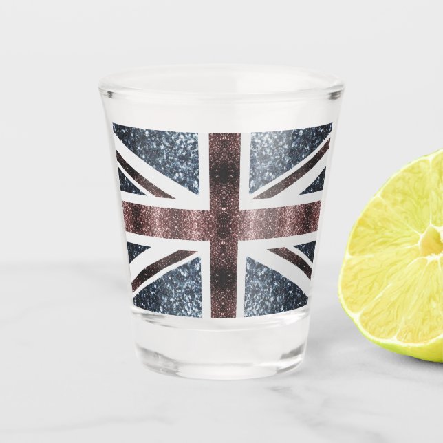 Verre A Shot Drapeau rustique UK rouge bleu étincelants parties (Devant)