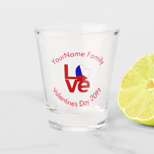Verre A Shot Drapeau Tchèque Rouge AMOUR Texte Personnalisé
