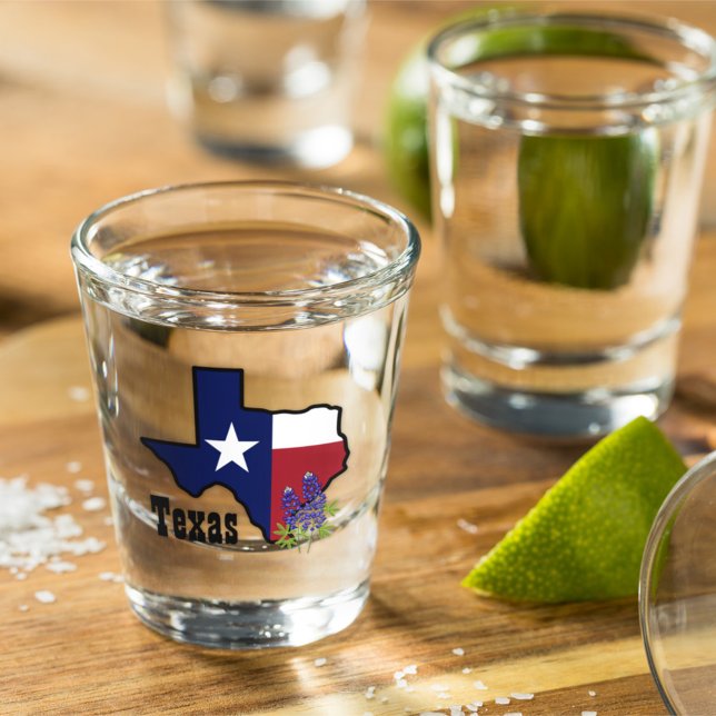 Verre A Shot Drapeau texan et bleu fleur avec nom personnalisé (Créateur téléchargé)