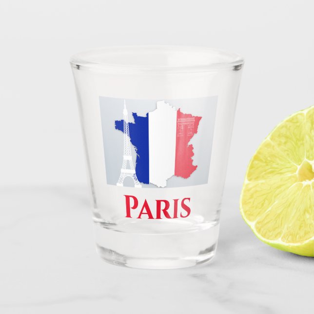 Verre A Shot Drapeau Tour Eiffel Paris France Carte (Devant)