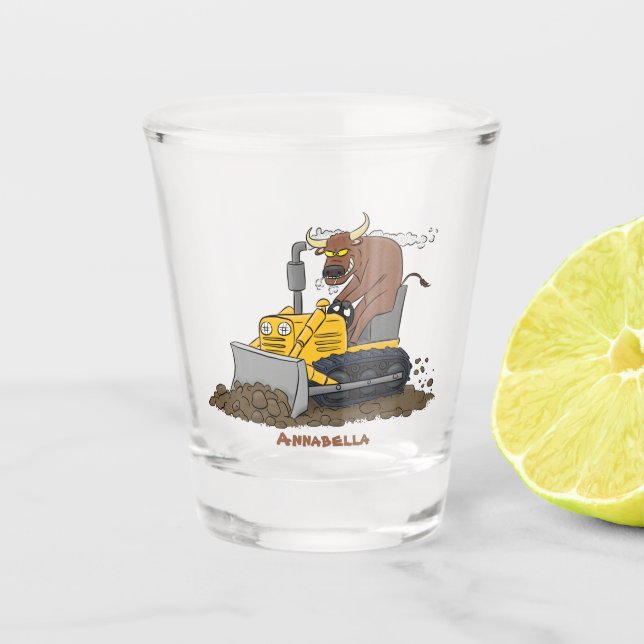 Verre A Shot Drôle bulldozer de conduite de taureaux (Devant)