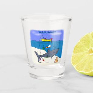 Verre A Shot Drôle requin couché et dessin animé de pêche