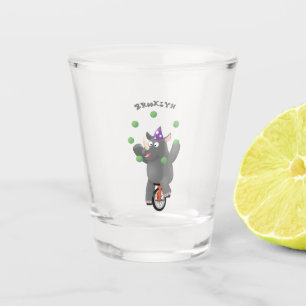 Verre A Shot Drôle rhinocéros mignon jonglant sur monocycle
