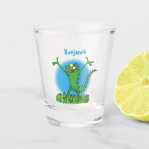 Verre A Shot Drôle vert souriant animé lézard d'iguane