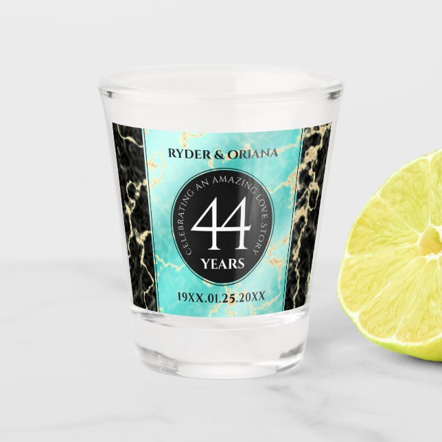 Verre A Shot Élégant 44ème anniversaire de Mariage turquoise (Devant)
