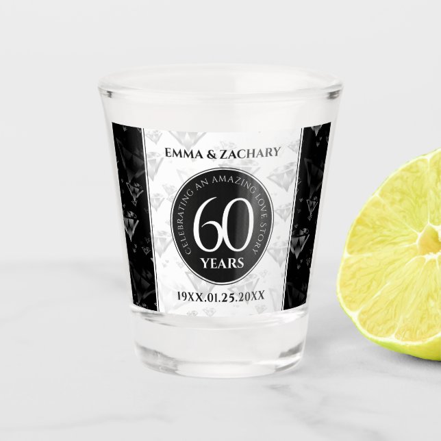 Verre A Shot Élégant 60e anniversaire de Mariage de diamant (Devant)
