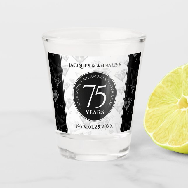 Verre A Shot Élégant 75e anniversaire de Mariage de diamant (Devant)