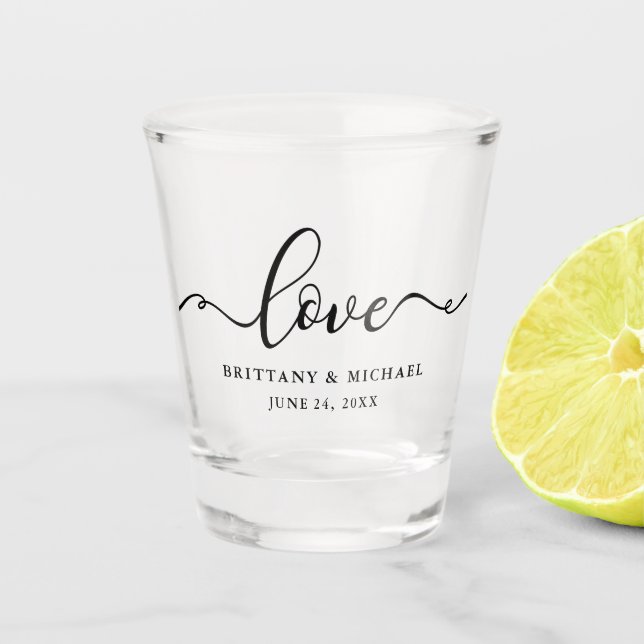 Verre A Shot Élégant Calligraphie Script Love Mariage (Devant)