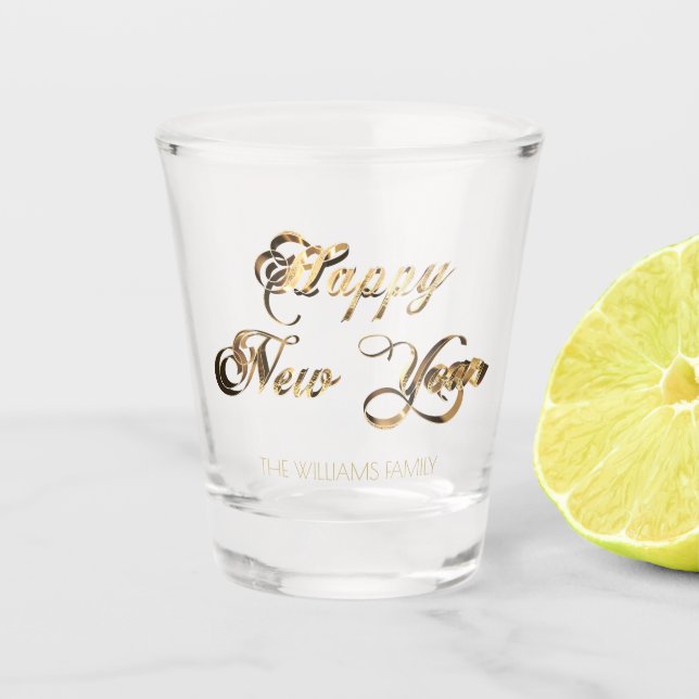 Verre A Shot Élégant Faux Gold Script Bonne année (Devant)