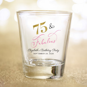 Verre A Shot Elégant Gold Pink 75e fête d'anniversaire Favor