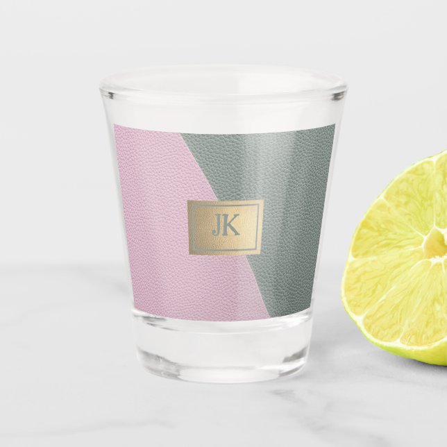 Verre A Shot Élégant Monogramme en cuir rose vert (Devant)