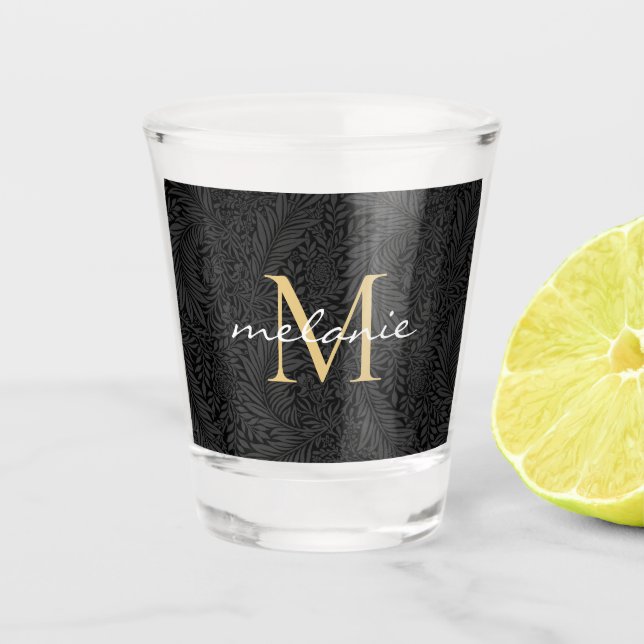 Verre A Shot Élégant Monogramme Floral Or Noir (Devant)