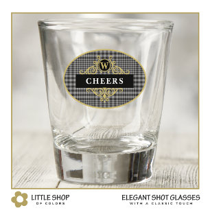 Verre A Shot Élégant noir et or cristallin Plaid Personnalisé