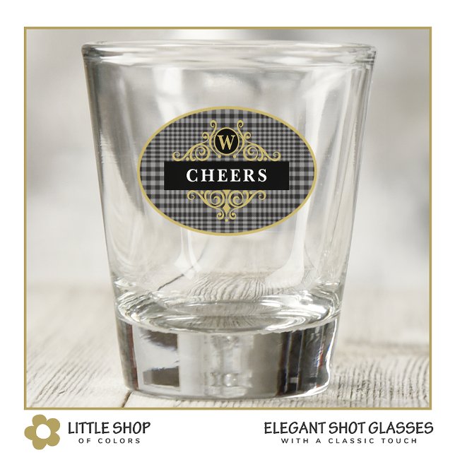 Verre A Shot Élégant noir et or cristallin Plaid Personnalisé (Créateur téléchargé)