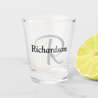 Verre A Shot Élégant noir gris argenté Nom du monogramme