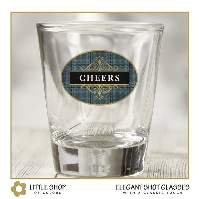Verre A Shot Elégant noir gris plaid personnalisé (Créateur téléchargé)