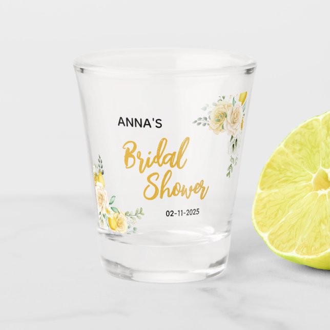 Verre A Shot Élégant Shower de Mariage Floral au Citron (Devant)