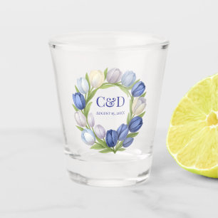 Verre A Shot Elégante aquarelle Tulipe Mariage de couronne bleu
