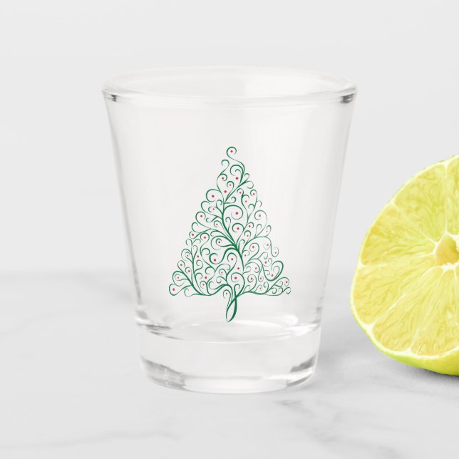 Verre A Shot Élégante calligraphie rouge et verte Arbre de Noël (Devant)