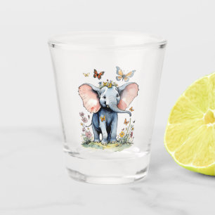 Verre A Shot Eléphant Bébé Avec Papillons Et Fleurs sauvages