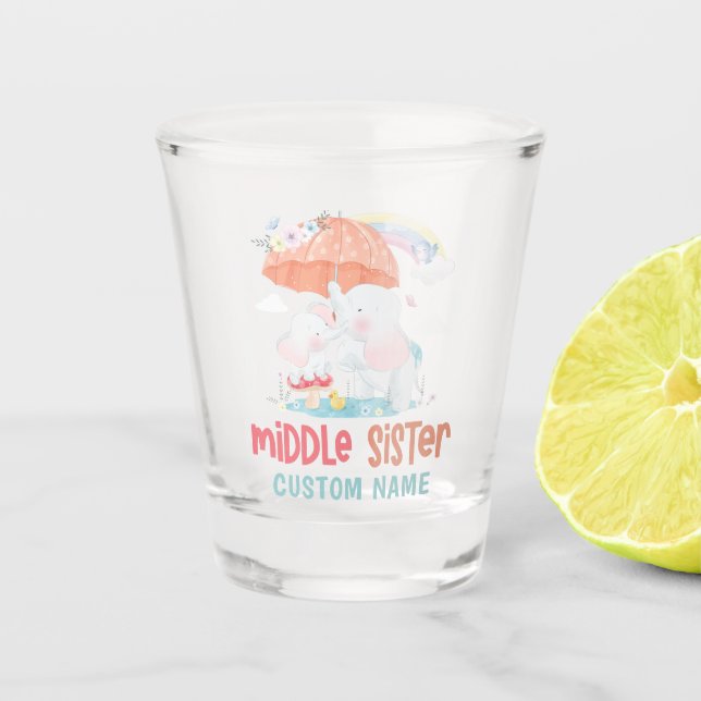 Verre A Shot Elephants Whimsical Middle Sister Nom personnalisé (Devant)